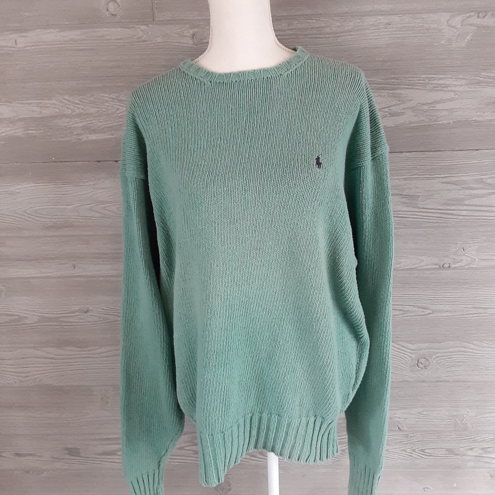 Polo Ralph Lauren Mens XXL Sage Green 100% Cotton Ribbed Crewneck Sweater
